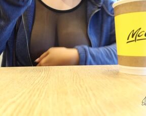 Fast Food Restaurant Sheer Top Boobs Reveal