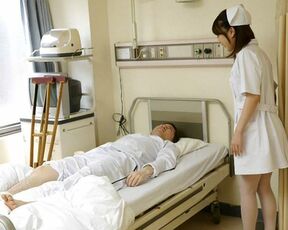 Japanese nurse Reina Wamatsu rubs dick, uncensored