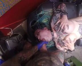 Blowjob face tattoo big tits Asian biker bondage metal punk chains bdsm