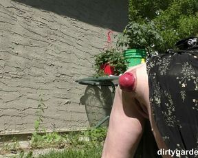 Dirtygardengirl backyard cleaning with prolapse out of her anal hole