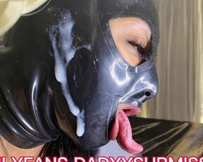 LATEX MASK SMOKING GAGGING ON A BIG DICK