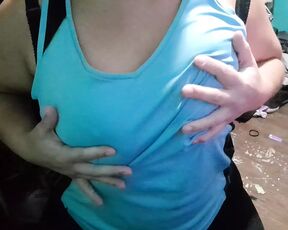 I'm playing with my tits. I love it and it makes me horny to see how I grab them, I touch my hard nipples.