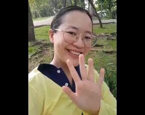 Asian sexy horny girl in park say hello to you and your cock