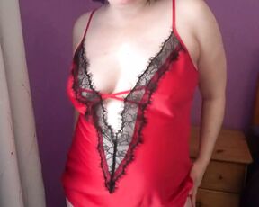 Wife Playing with Herself in Red Silk and Black Lace Nighty